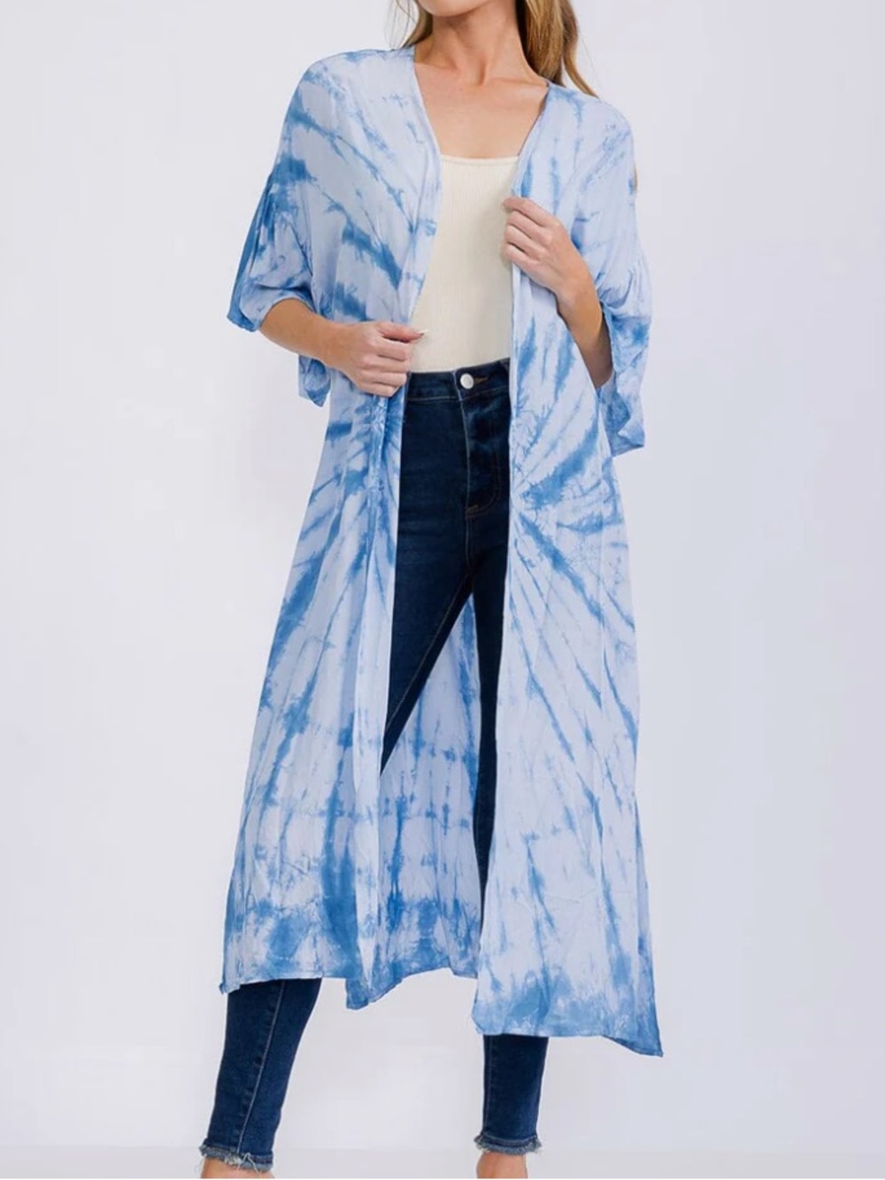 Boho NWT summer time Light Blue Tie-Dye Duster Kimono S-M-L